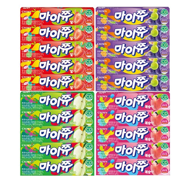 CROWN MyChew Chewy Candy 44g × 15 Packs – Apple, Grape, Peach, Strawberry