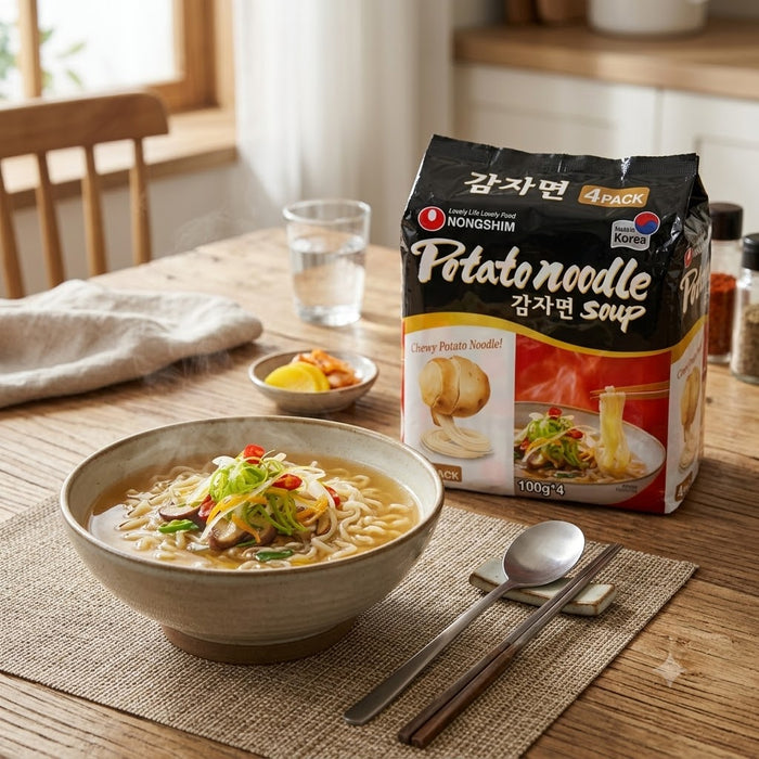 NONGSHIM Potato Noodle Soup Multipack 100g × 4 Packs – Chewy Korean Beef Broth Ramen
