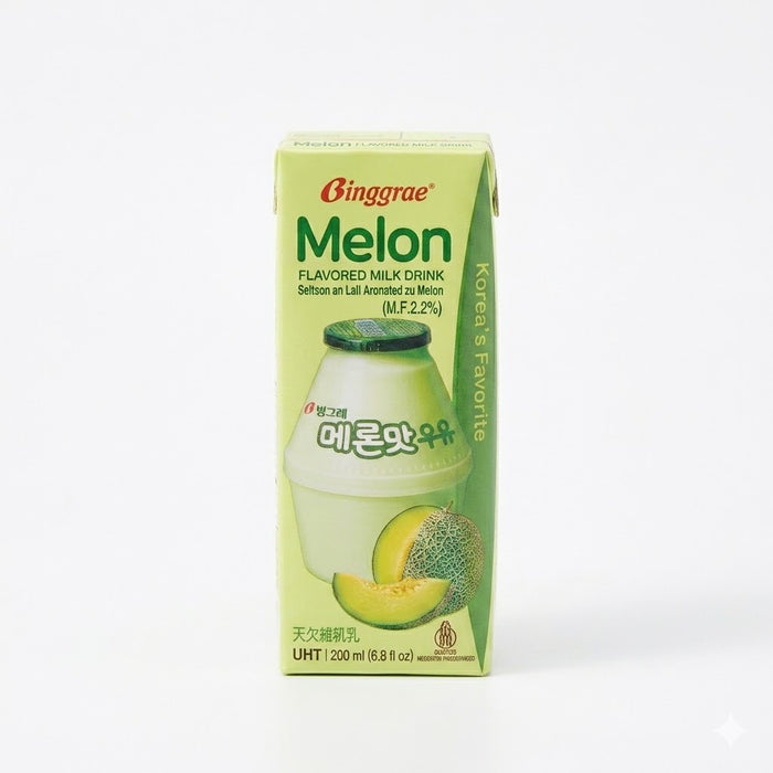 BINGGRAE Melon Flavored Milk Drink Korean Sweet & Creamy Beverage 200ml / 200ml × 6 Pack