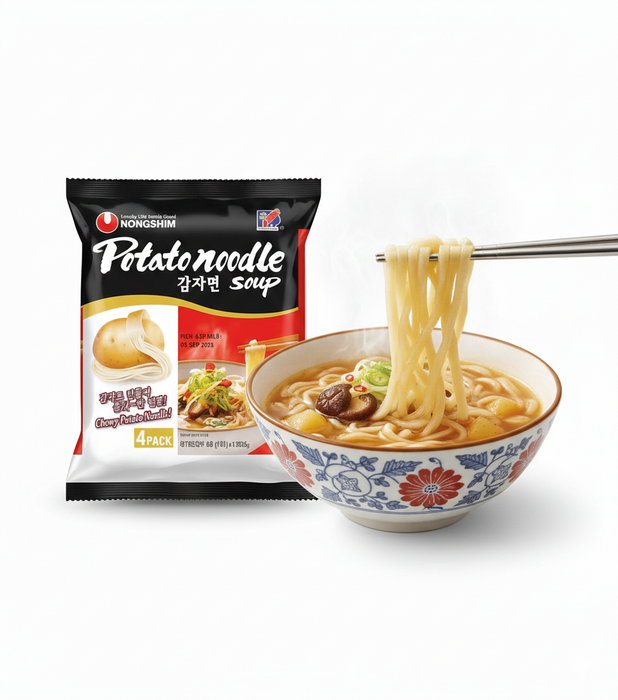 NONGSHIM Potato Noodle Soup Multipack 100g × 4 Packs – Chewy Korean Beef Broth Ramen