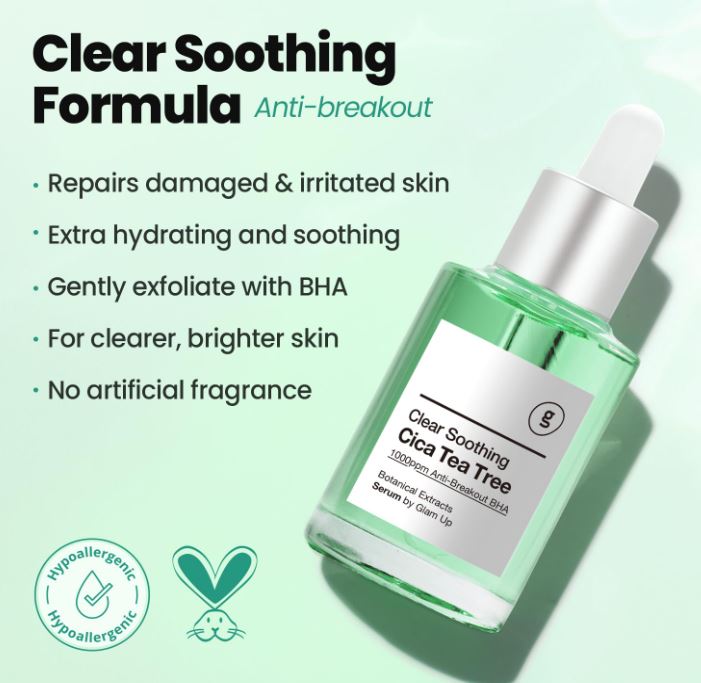 GLAM UP CICA Tea Tree serum Double Shot 30ml  Acne Blackhead Treatment, Sensitive Skin Care