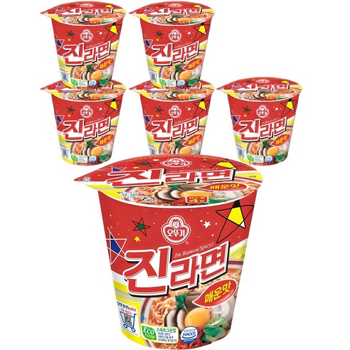 오뚜기 진라면 컵라면 65g*6팩 (순한맛/매운맛) 한국식 인스턴트 라면
