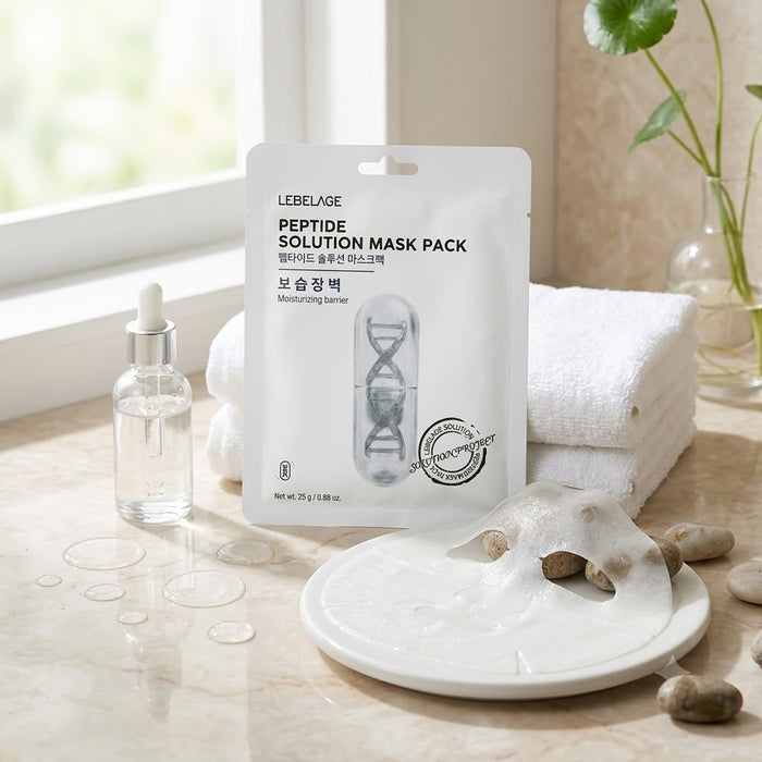 LEBELAGE Peptide Solution Mask Pack 25g × 10 Sheets – Moisturising Barrier & Firming Korean Sheet Mask