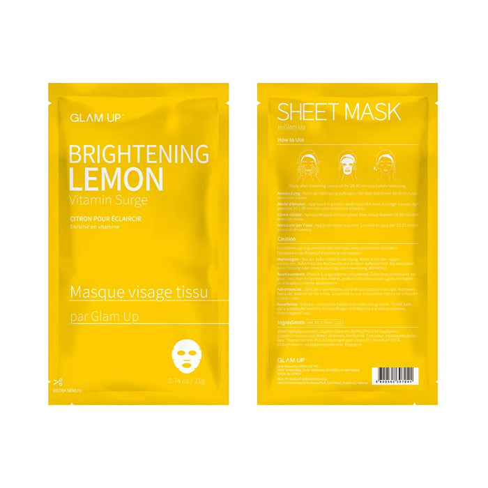 GLAM UP Lemon Sheet Mask (10 Sheets) Clean Face Masks Skincare, Hydrating Face Masks, Moisturizing, Soothing