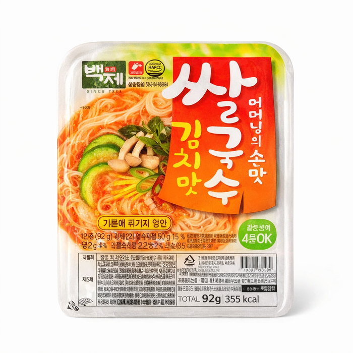 BAEKJE Rice Noodle Bowl Kimchi Korean Instant Rice Vermicelli Soup 92g