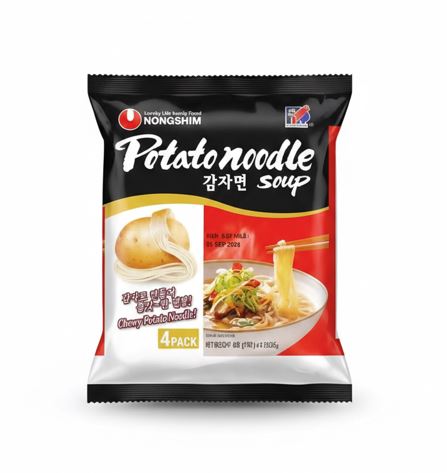 NONGSHIM Potato Noodle Soup Multipack 100g × 4 Packs – Chewy Korean Beef Broth Ramen