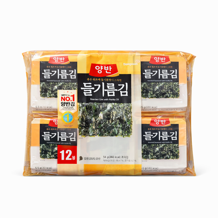 DONGWON Yangban Perilla Oil Seasoned Seaweed Korean Roasted Laver 12 Packs × 10 Sheets