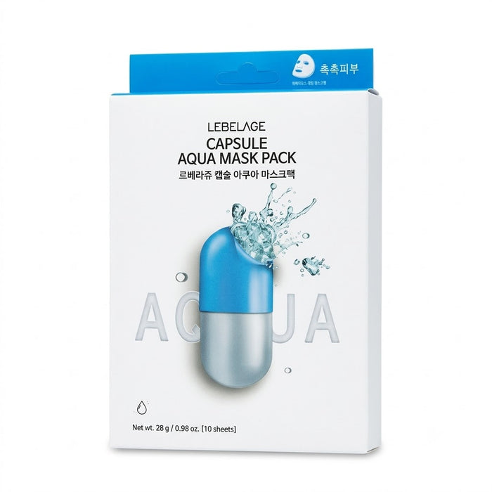 LEBELAGE Capsule Aqua Mask Pack 28ml × 10 Sheets – Sodium Hyaluronate Moisturising Korean Sheet Mask