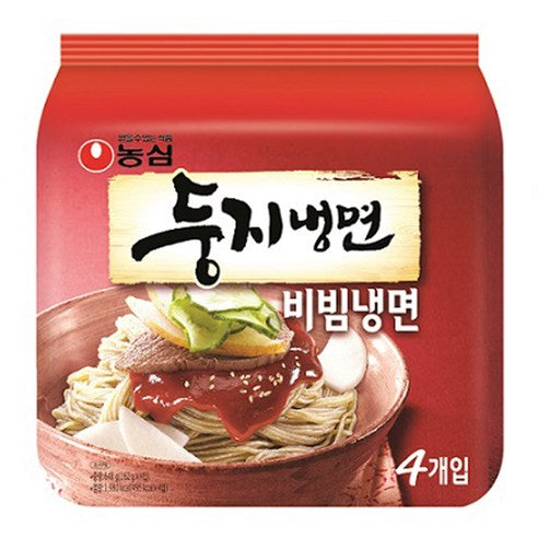 Nongshim Dungji Cold Noodle Multipack – Mul Naengmyeon (Soup) & Bibim Naengmyeon (Hot Sauce) 161g × 4 Pack