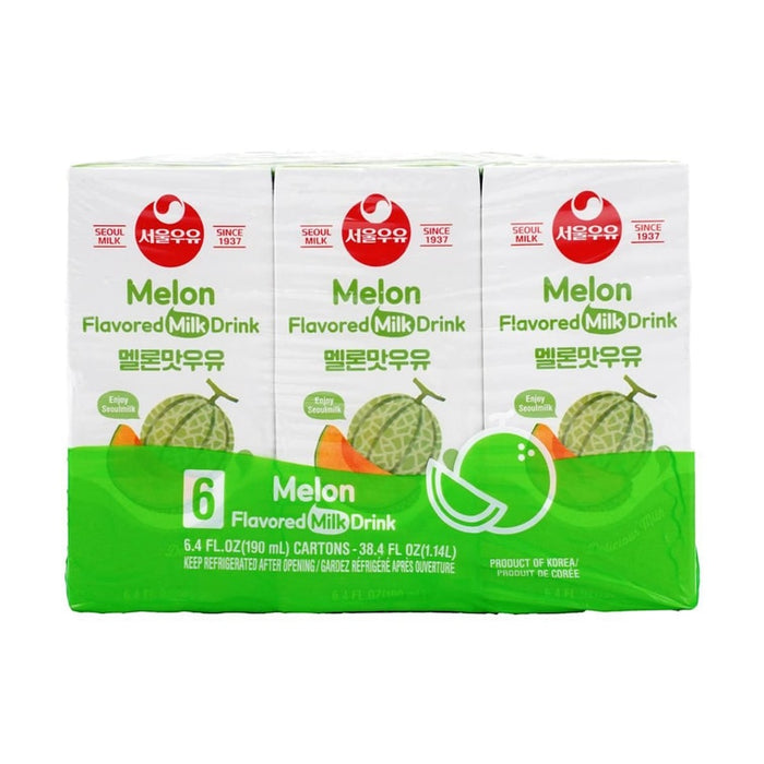 SEOUL MILK Melon Flavored Sterilized Milk 190ml × 6 Pack – Korean Long-Life Melon Milk