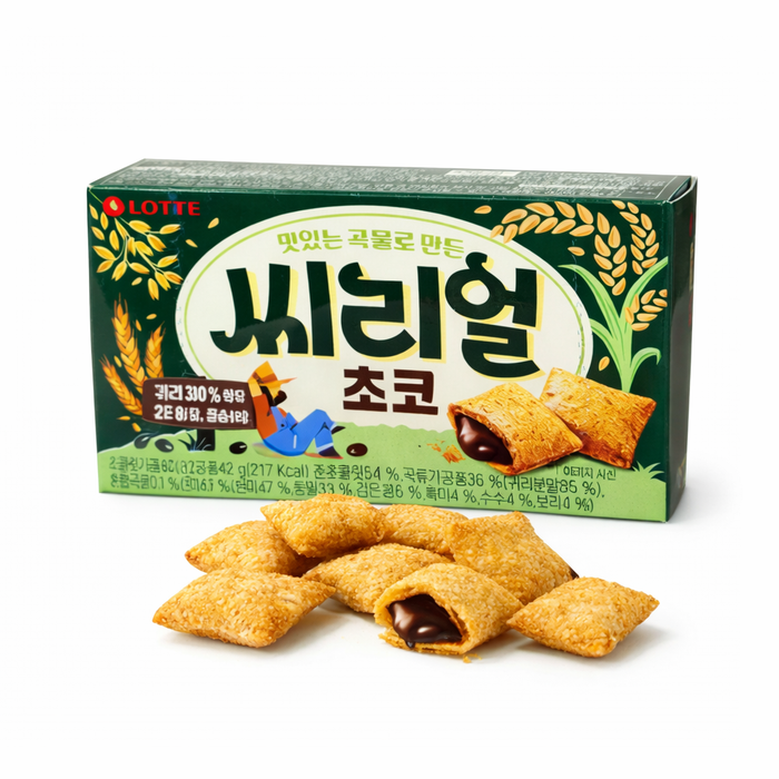 롯데 시리얼 스낵 초코 42g - 바삭한 초콜릿이 들어간 시리얼 비스킷